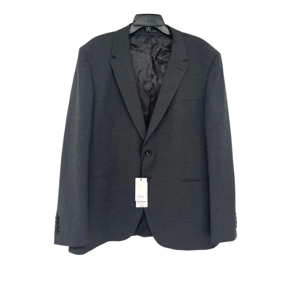 Reiss Men's Hope Blazer 2 Button Notch Travel Jacket Size 46 Regular Charcoal